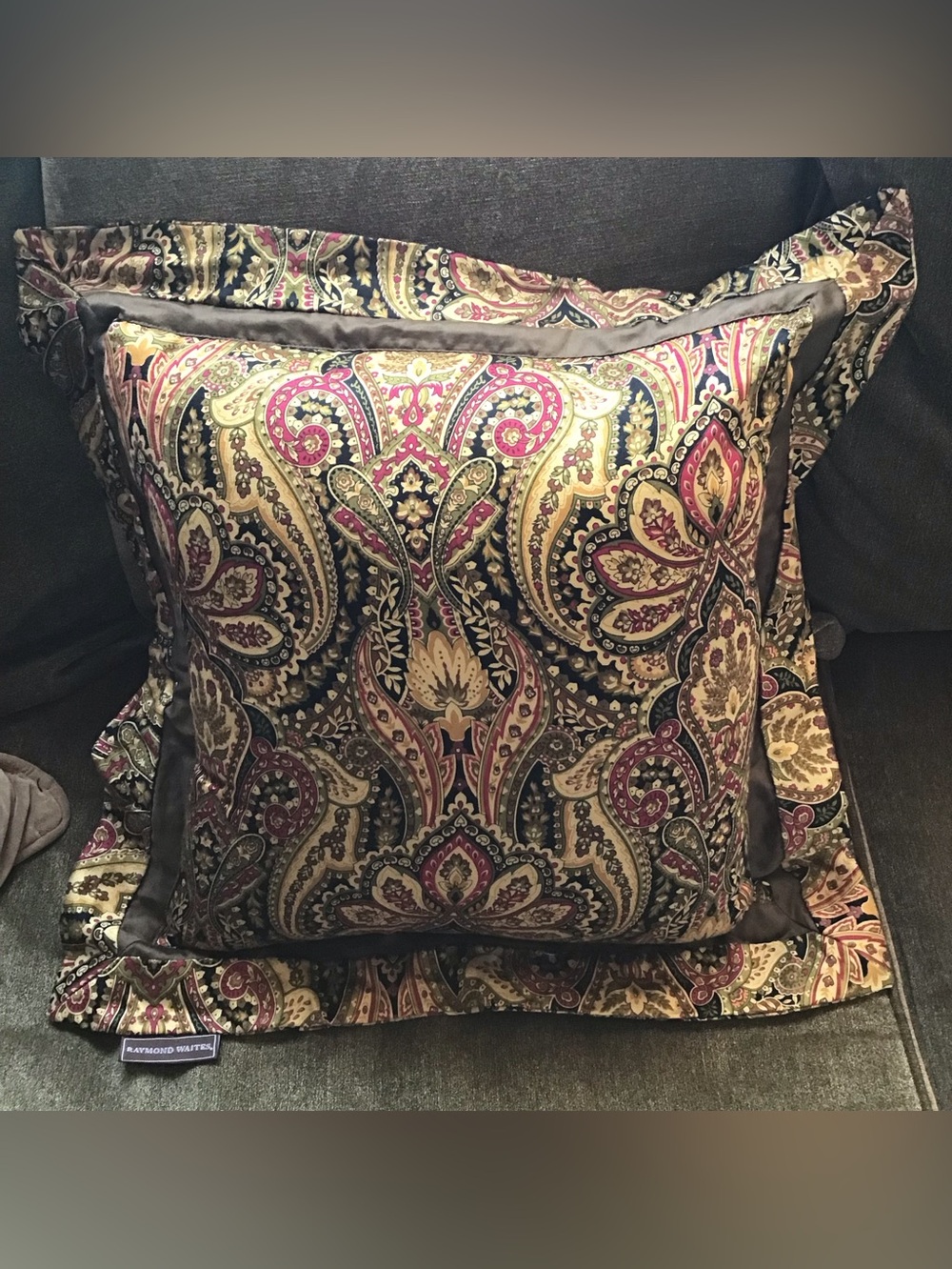 Raymond Waites Designer Paisley Batik Flowers Accent Pillow